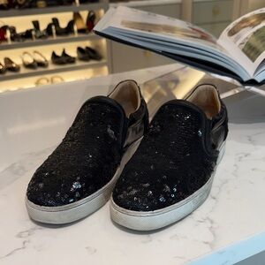 Louboutin Black Sequin Slip-On Sneakers